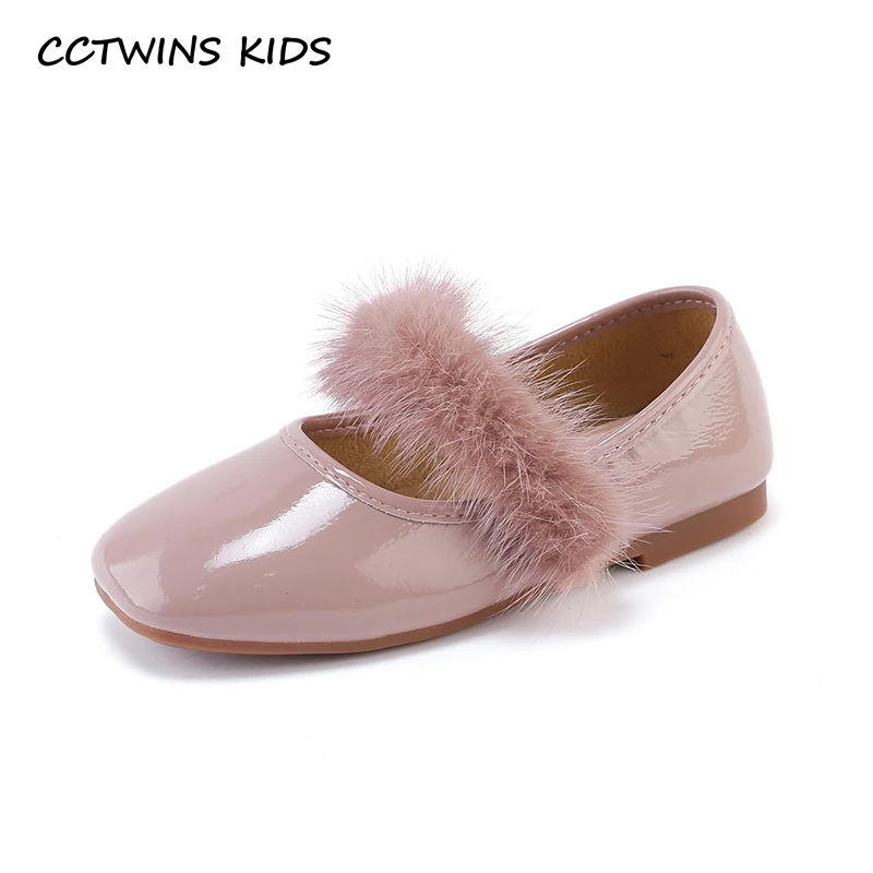 CCTWINS Kids Shoes 2019 Spring Girls Party Fur Shoes Baby Black Flats Children Mary Jane Toddler Patent Leather Flat GM2302