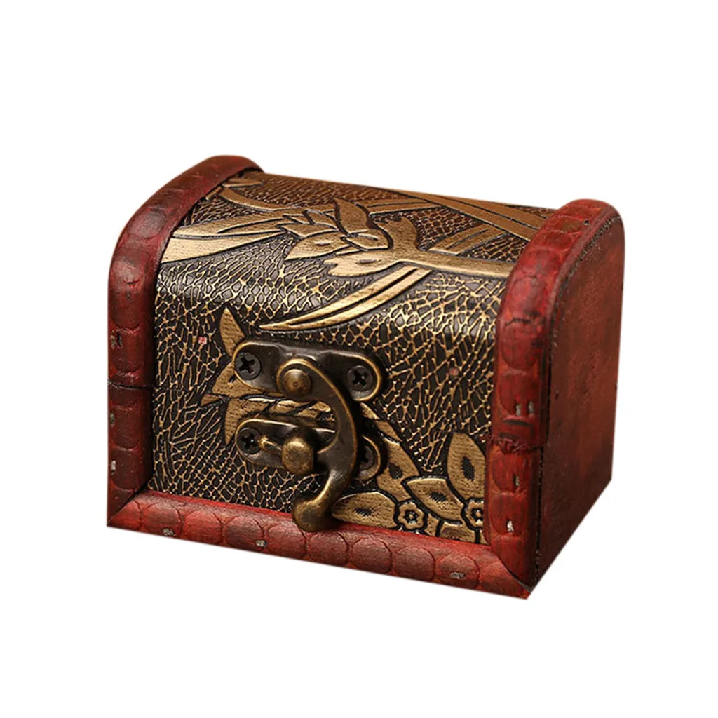 

Vintage Jewelry Box Wood Treasure Pearl Storage Box With Mini Metal Lock For Storing Jewelry Handmade Crafts Case Boxes