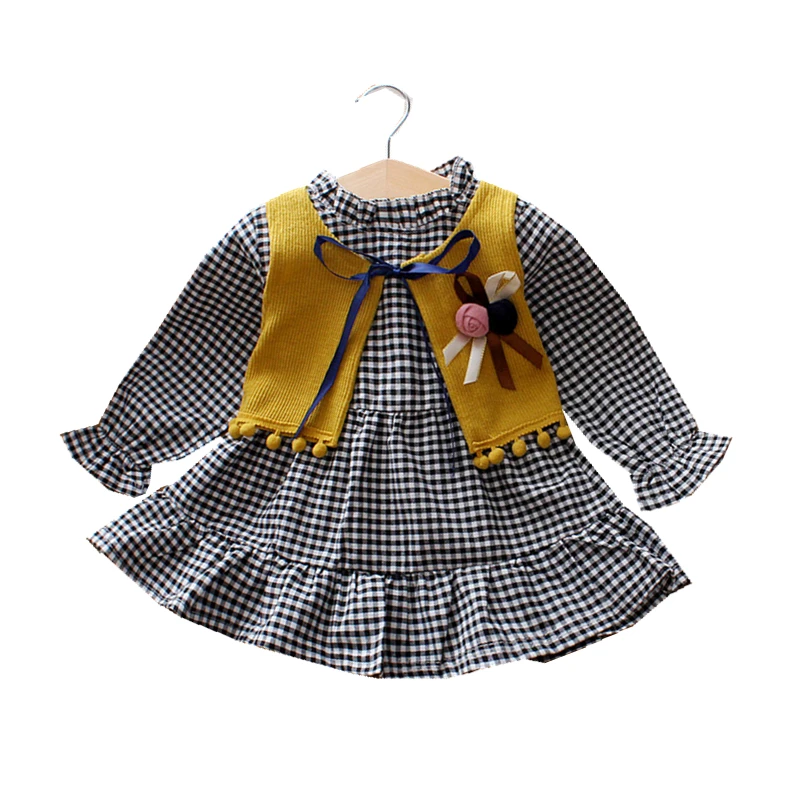 MANJI/платье для маленьких девочек от 0 до 3 лет, весна 2018, новый модный стиль, клетчатая одежда с круглым вырезом и длинными рукавами для