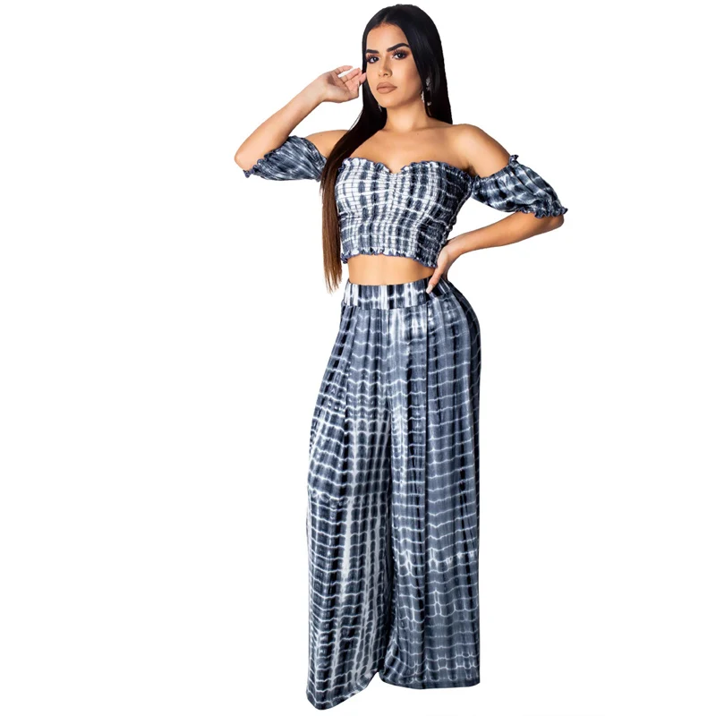 

Summer new women's sexy jumpsuit two-piece gradient print tube top wide leg pants suit fashion casual jumpsuit trousers