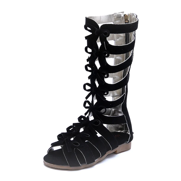 Летние черные сандалии с вырезами в римском стиле для маленьких девочек 6, 7, 8, 9, 10, 11, 12 лет, обувь для детей, модельные туфли для девочек, сандалии, новинка
