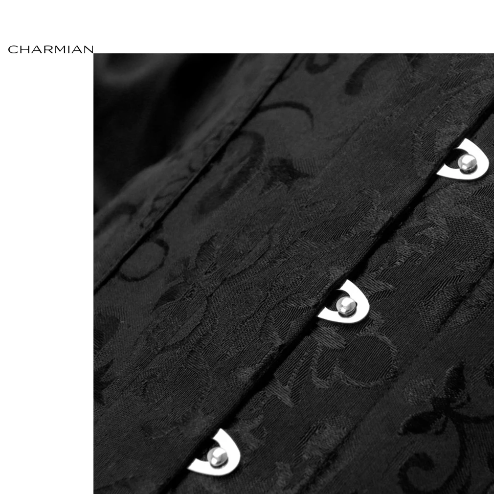 Charmian Женский корсет размера плюс, Ретро готический корсет, топ со стальными косточками, длинный рукав, Ретро стиль, черный, стимпанк, корсеты и бюстье