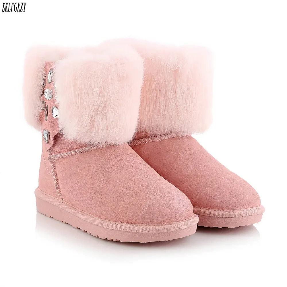 

SKLFCXZY 2018 New winter pure wool warm 100% cowhide snow boots warm women's boots comfortable women's shoes size 34-43