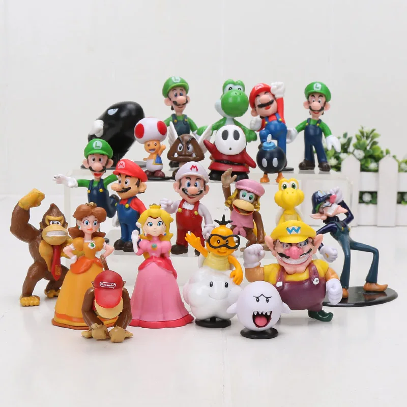 

22pcs/set Super Mario Bros Family Mini Figures Toys Mario Luigi Wario Waluigi Toad Bowser Yoshi Peach Goomba Koopa Odyssey doll