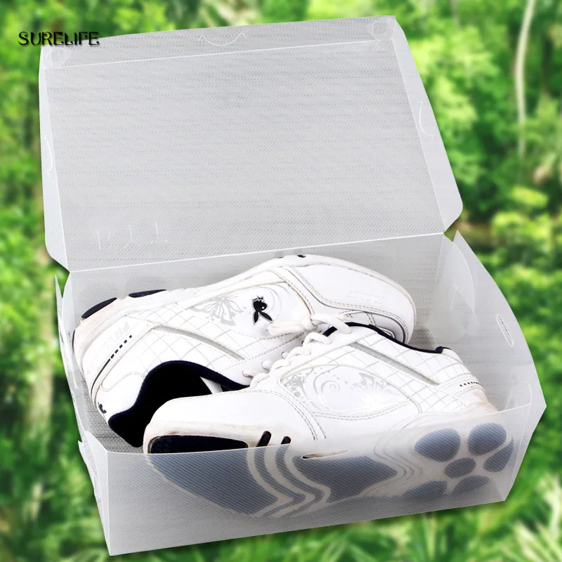 10pcs children/women/men Foldable Clear Plastic Shoe Storage Box Transparent Stackable Foldable Shoe Box Organizers