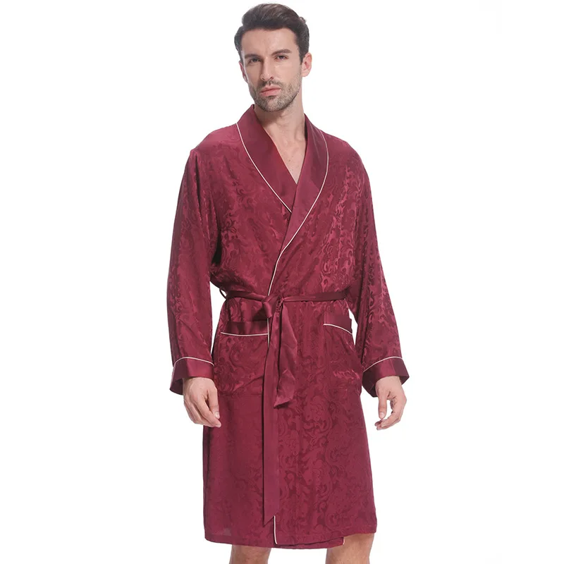 Халат кимоно мужской из натурального шелка 100% с длинным рукавом|fashion robe|mens silk