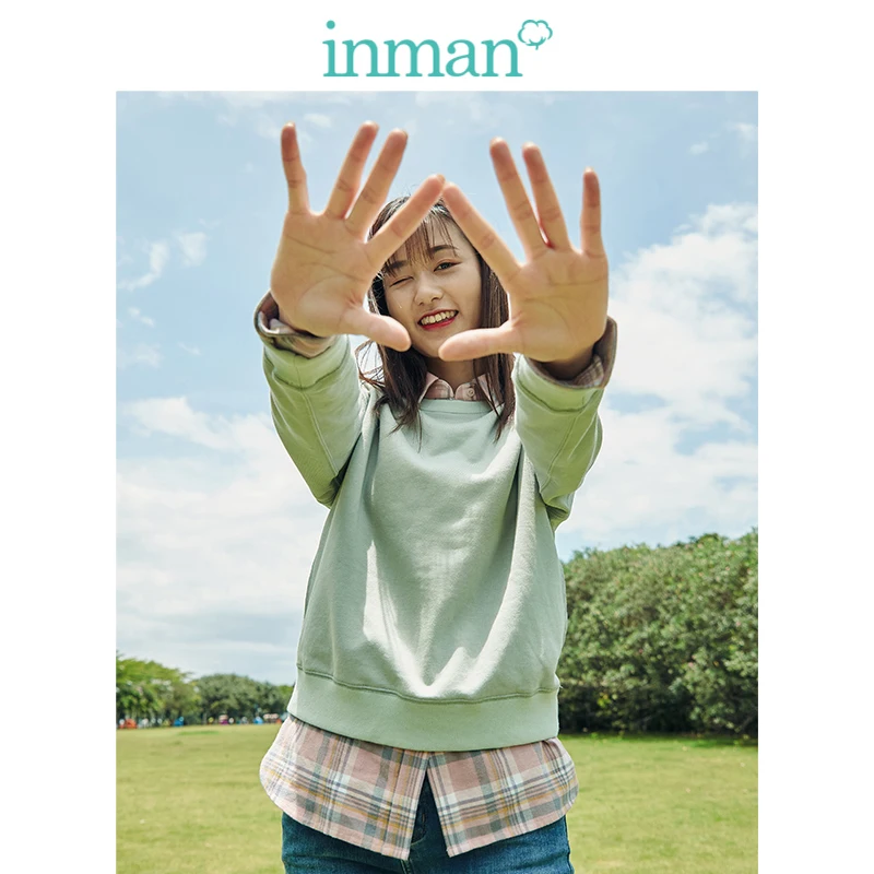 

INMAN 2019 Autumn New Arrival Cotton O-neck All Matched Casual Korean Fashion Long Sleeve Women Sweatshirts