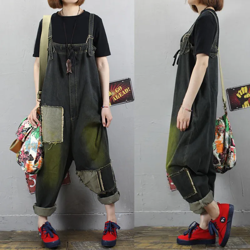 Baggy Bib Denim Overalls Worn Do Old Style Wide Leg Jumpsuits Harajuku