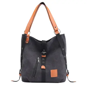 

Casual Women's Solid Color Large Capacity Buckle Travel Tote Shoulder Canvas Bag