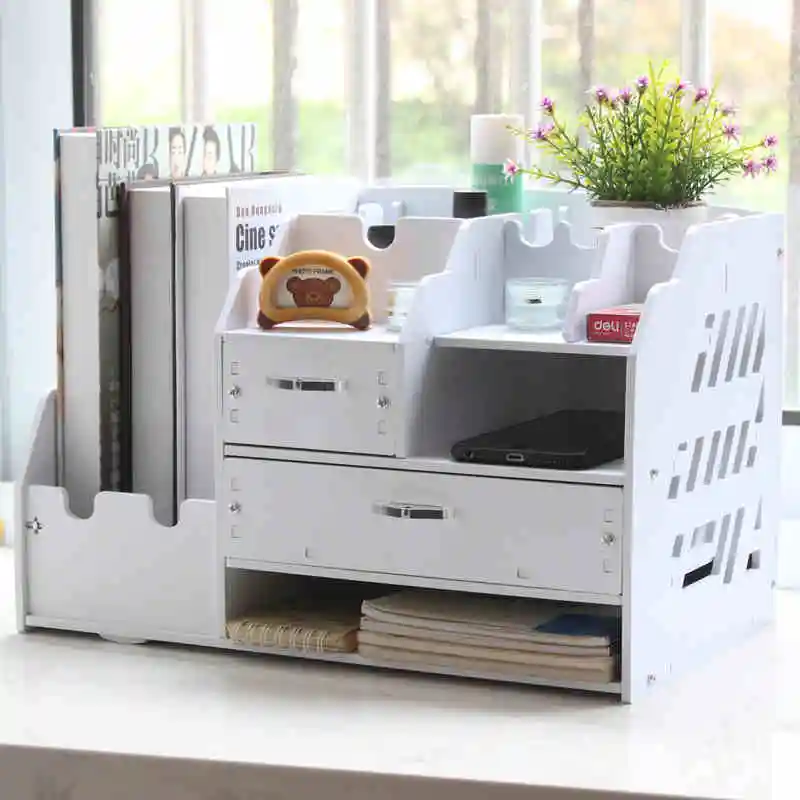White Pvc Plastic Document Tray Cubbyhole Storage Rack With Drawer