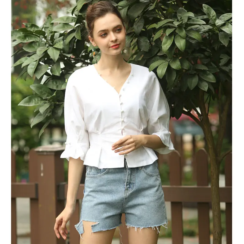 Bella Philosophy Spring Summer Cotton Linen Women Victoria Court Blouse Puff Sleeve French Style Female Blouse Buttons Shirt 3