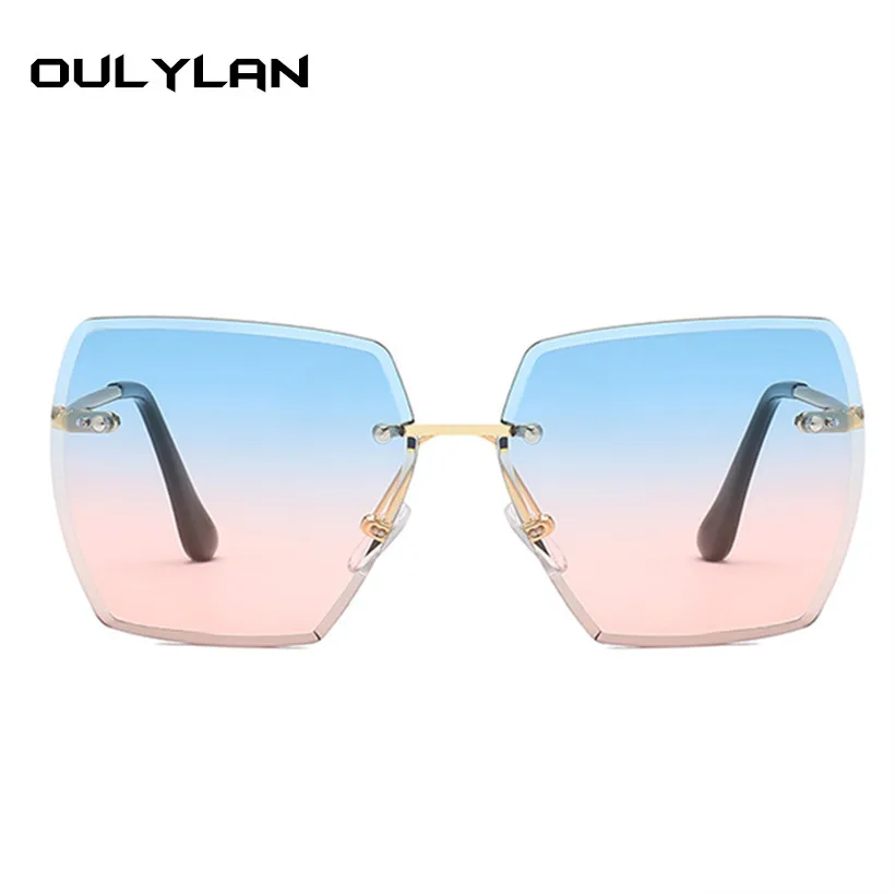 Oulylan Square Sunglasses Women Metal Gradient Rimless Sun Glasses Shades Ladies Fashion Accessories