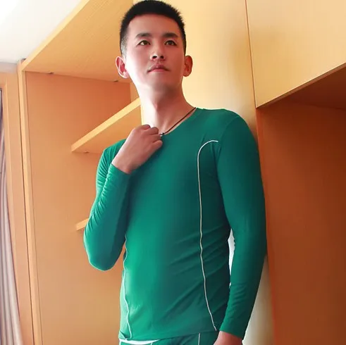 Мужское нижнее белье WJ бамбуковое волокно тонкая теплая одежда мужская осенняя одежда 3004QY - Цвет: Зеленый