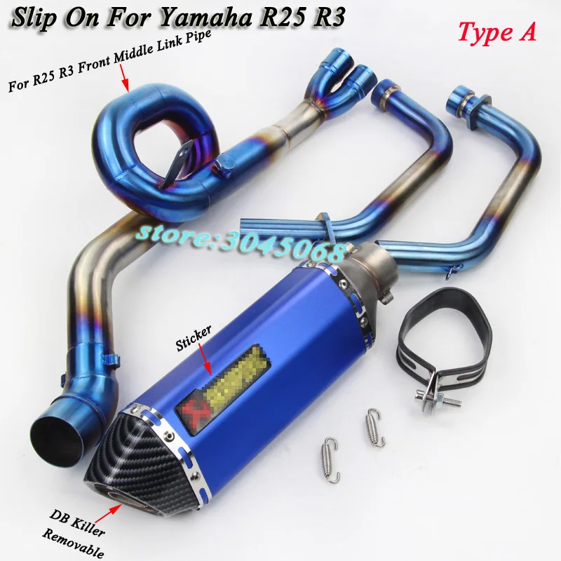 R3 Motorcycle Full System Exhaust Carbon Fiber Muffler With Sticker