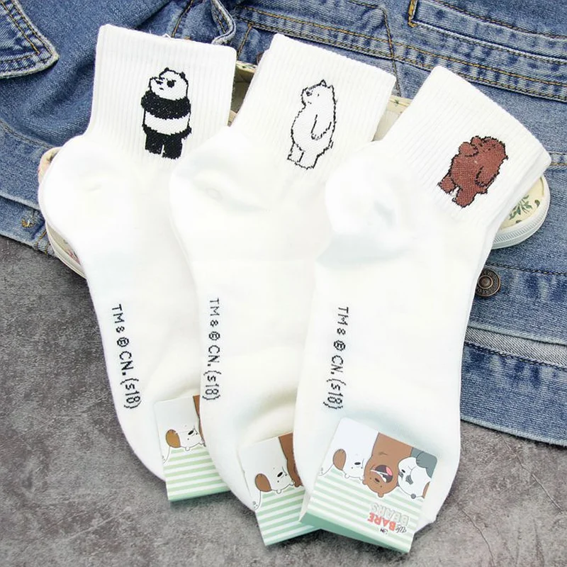 Anime We Bare Bears printed sock Grizzly Panda IceBear cute funny women socks spring autumn comfort sweat absorbent cotton sock