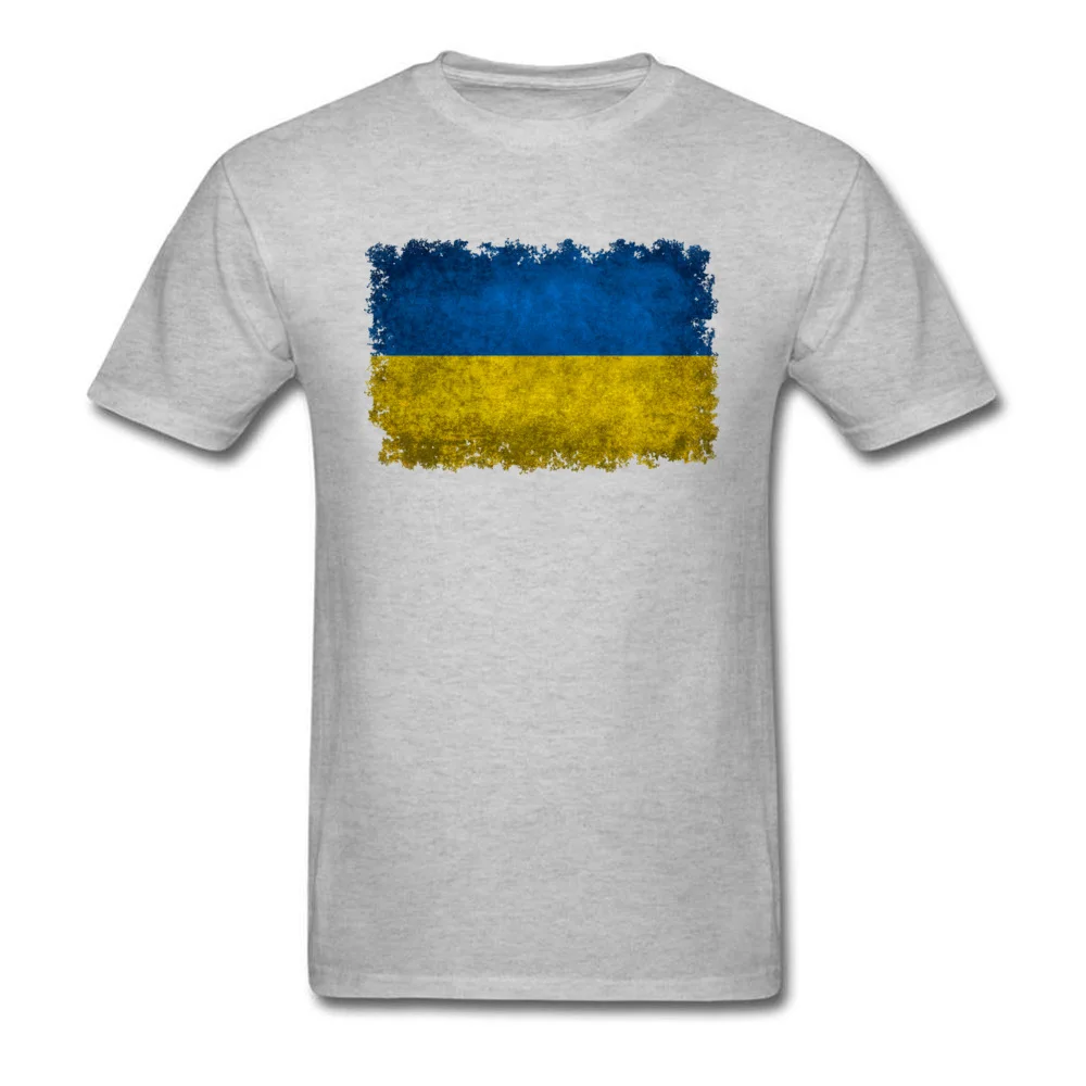Design Cotton Fabric Top T-shirts for Male Short Sleeve Cool Tops Shirt Coupons April FOOL DAY Round Collar Tee-Shirts Leisure Flag of Ukraine in vintage retro style grey