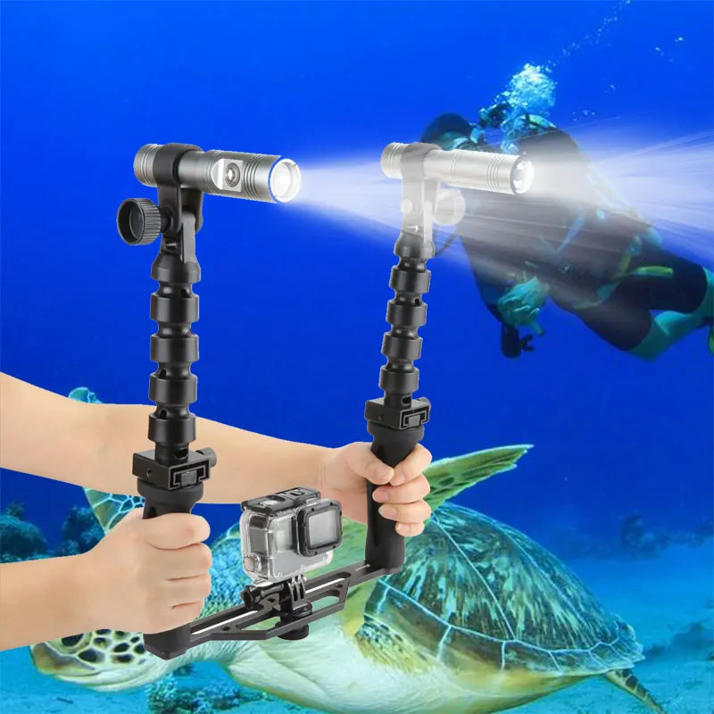 

SHOOT underwater tray with video torch lights for Gopro hero 6 5 4 3 SJCAM XIAOYI YI 4K Two-Handle Diving waterproof Flashlights