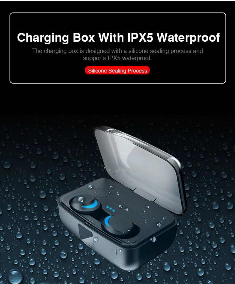 IPX8 Waterproof Mini Bluetooth Earphones with Mic Bluetooth Wireless Sports Headphones Noise Cancelling Headset and charging box (4)
