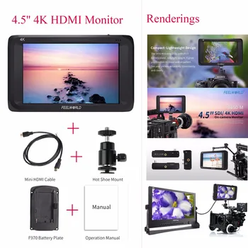 

Feelworld S450-M 4.5'' SDI/4K HDMI Input On-Camera Monitor Full HD Screen Video Display 3G-SDI Output Video Monitor for Camera