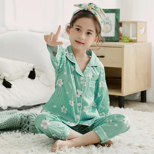 Girls Pajamas Autumn Winter Long Sleeve Children's Sleepwear Set Silk Pajamas Suit Pyjamas Sets for Kids Tracksuit Set - Color: M-9816