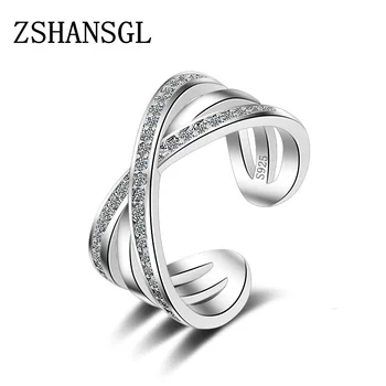 

Charm Simple Cross Design 925 Sterling Sliver Opening Rings for Women CZ Crystal Jewelry Engagement&Birthday New Gift