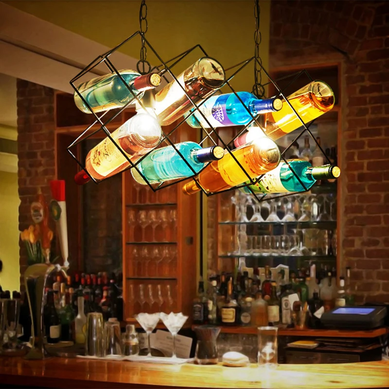 Vintage industrial style wrought iron pendant lamp E27 bottle decor art hanging lights for bar cafe restaurant hotel wine cellar Vintage industrial style wrought iron pendant lamp E27 bottle decor art hanging lights for bar cafe restaurant hotel wine cellar
