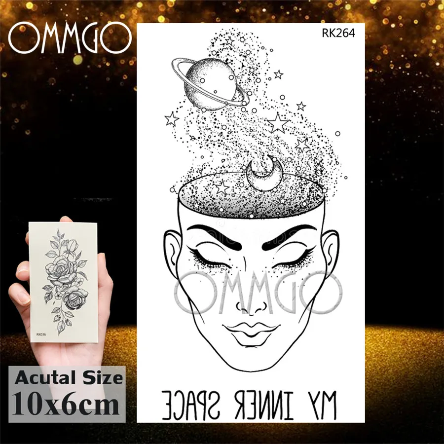 Временные тату хной наклейки OMMGO Black Creative Universe Outspace фальшивая подвеска лесные на