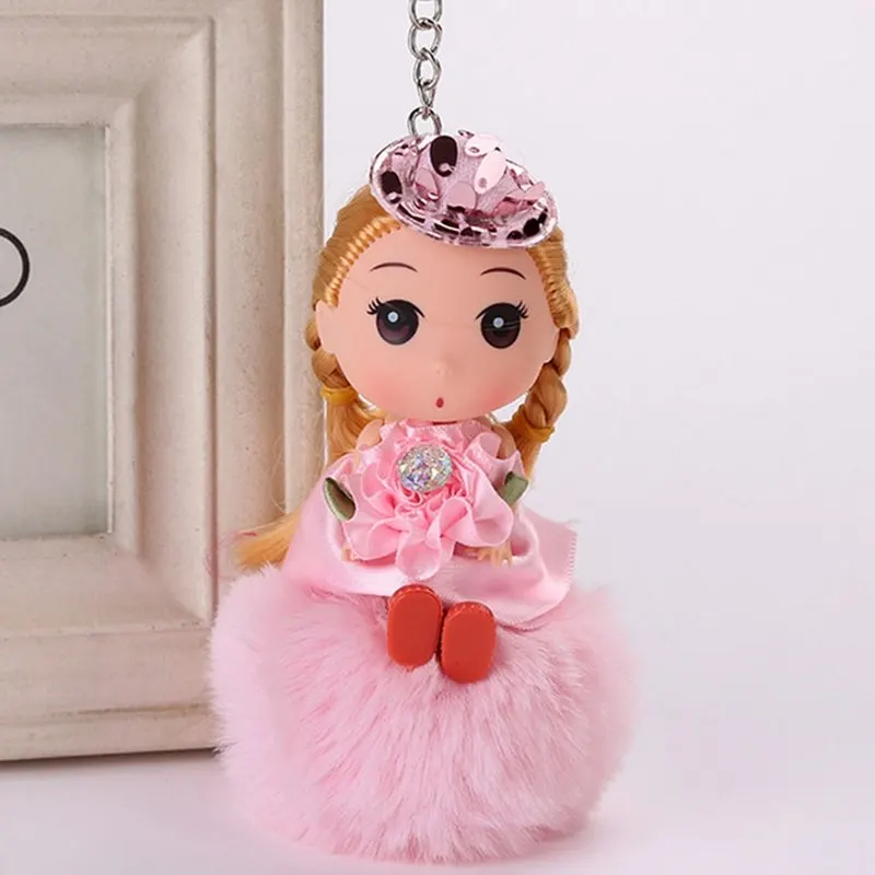

Cute Baby Doll Keychain Pompom Rabbit Fur Ball Car Keyring Baby Toy Key Chain Women Key Holder Bag Pendant Jewelry