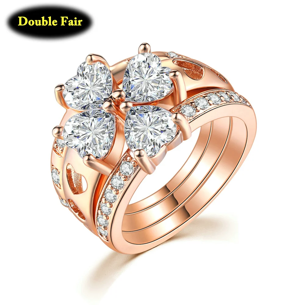 

Sweet Romantic Wedding Rings For Women With Four Heart Shaped Zircon Crystal Three-layer New Brand Jewelry Ring DWR673