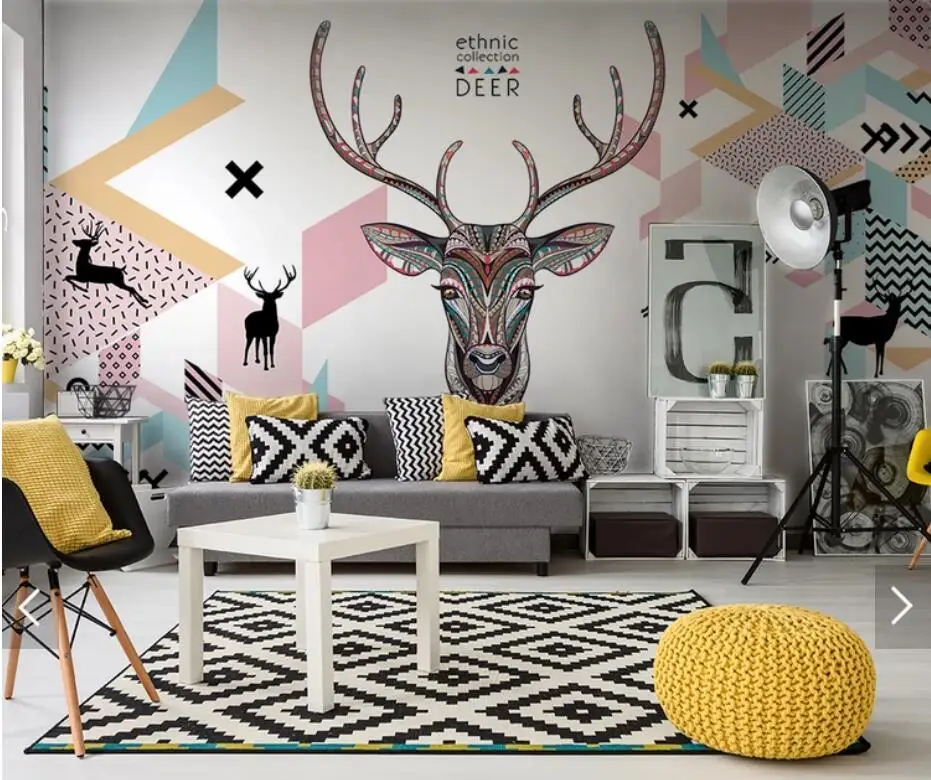 

3d Abstract Geometric Deer ELK Wall Papers for Walls 3 D Mural Wallpaper Living Room TV Backdrop Wallpapers Contact Paper