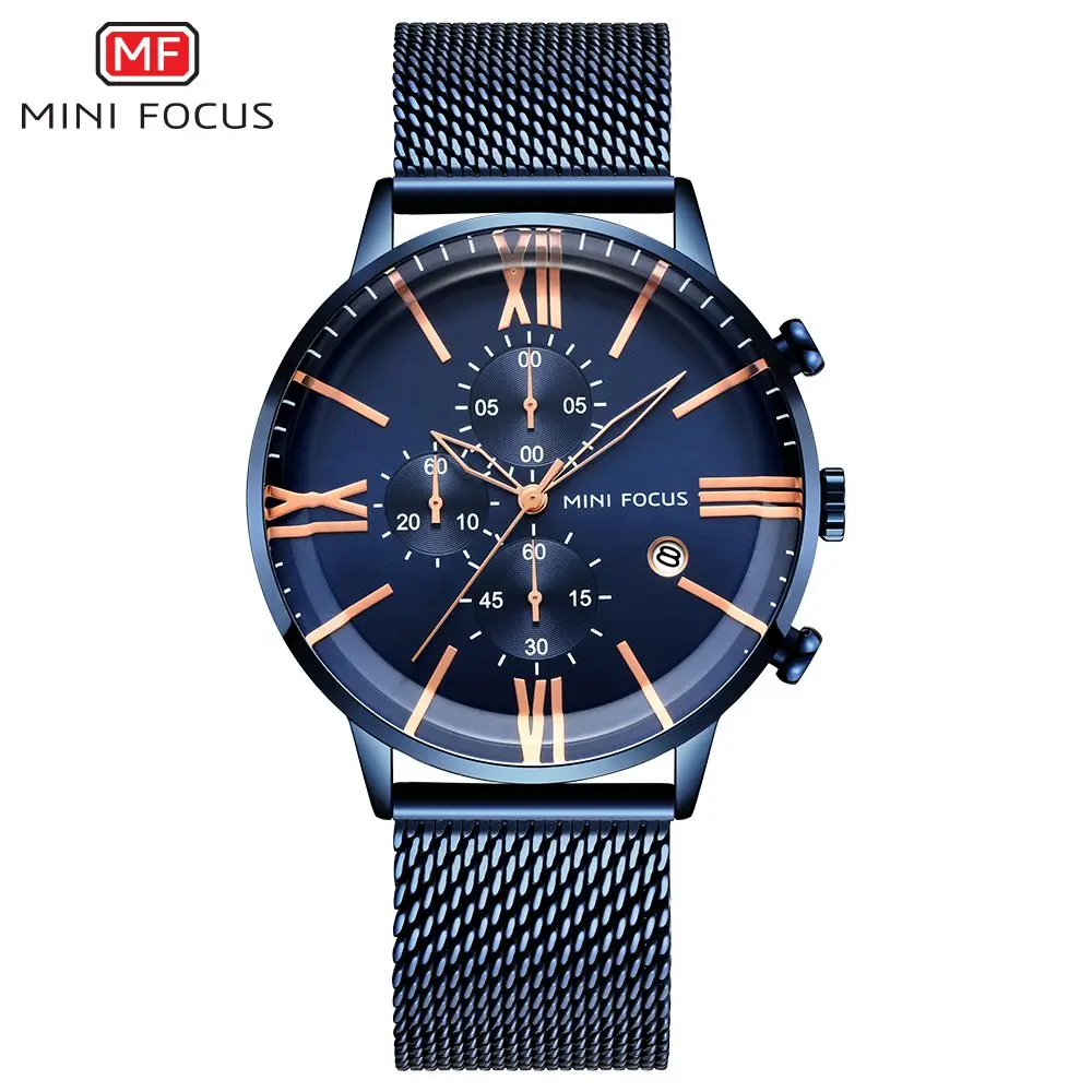 MINIFOCUS новые роскошные Брендовые мужские часы из нержавеющей стали наручные