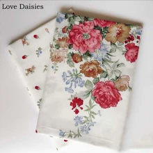 Хлопок, саржа, Белый, большой, красный, коричневый, синий, цветочный узор, ткань для самостоятельного изготовления платьев для девочек, одежда, пэчворк, ручная работа, домашний декор для постельных принадлежностей