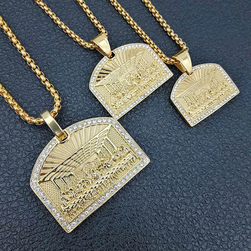 

"The Last Supper" AAA CZ Stone Pave Bling Gold Stainless Steel Gemetric Square Pendant Necklace for Men Hip Hop Rapper Jewelry