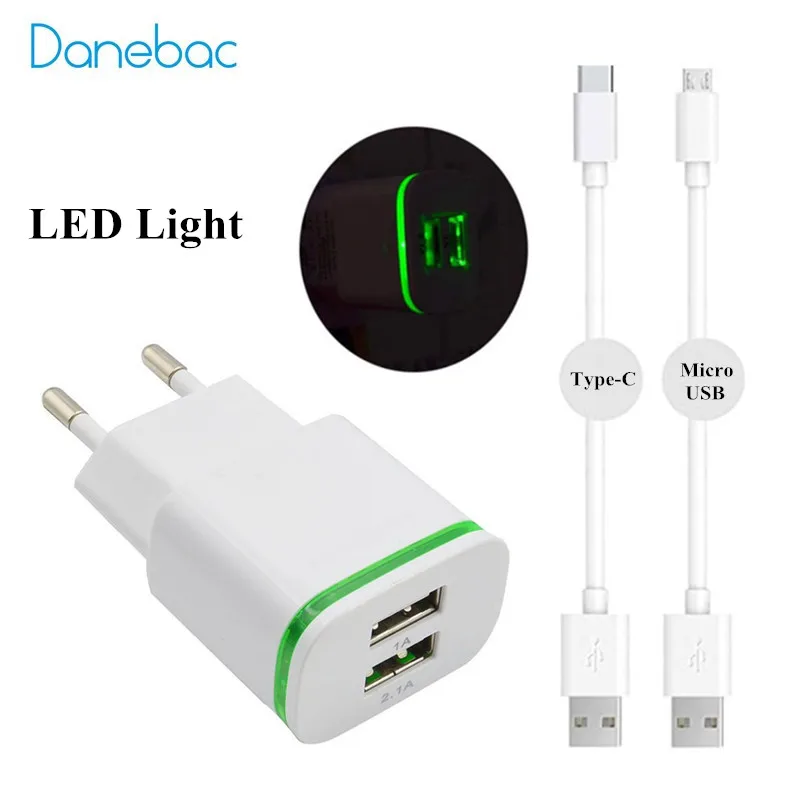

for Huawei P8 P9 P10 lite 2017 Mate 9 10 Pro lite Nova 2 2i Honor 6A 6X 7X 9 6C 8 Pro LED Light wall charger & micro usb c usb