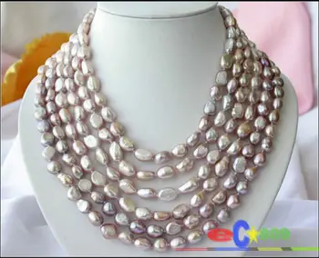 

6ROW 8mmx12mm-9mmx14mm lavender BAROQUE FW CULTURED PEARL NECKLACE 16-21"