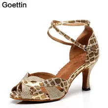Goettin/бальные туфли размера плюс для латинских танцев; женская обувь из коровьей кожи с плюшевой подошвой на латинском каблуке; блестящие кожаные сандалии для женщин; коллекция 7091 года