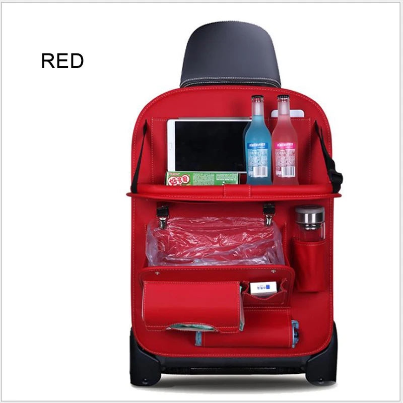 Органайзер для хранения на заднем сиденье автомобиля из искусственной кожи, складная сумка для обеденного стола, поднос для путешествий, подвесная сумка-Органайзер с сумками для мусора - Название цвета: Красный