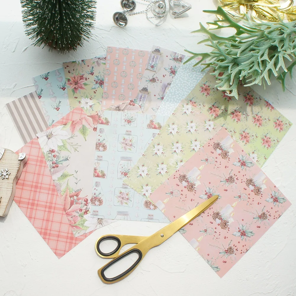 

24 Sheets DIY 12 Style 15.2*15.2cm Christmas Flower Candle Theme Craft Paper Scrapbooking Creative Paper DIY Handmade Gift Use