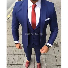 Blue Formal Men Suits 2018 Wedding Groom Tuxedos Slim Fit Man Clothing Three Piece Jacket Pants Vest One Button Blazer