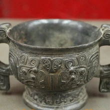 Bi003643 Древний Китайский Чистая Бронзовый Овечья Голова Зверь Лицо Статуи Зун Кубок Jar Пот Кадило