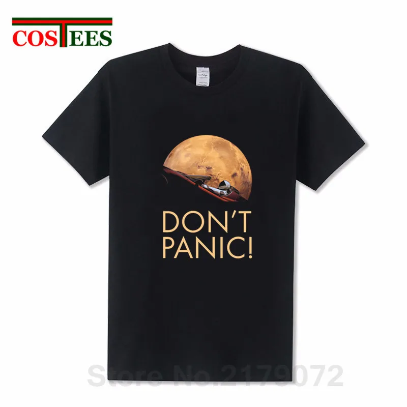 

StarmanX T shirts men SpaceX T-shirt Elon Musk Don't panic at Mars starman car T-shirt rocket tshirt Tesla Roadster harajuku Tee