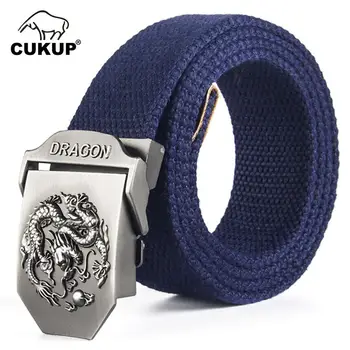 

CUKUP Designer Unique Dragon Pattern Automatic Buckle Metal Male Waistbands Quality Canvas Belt Jeans Accessories Men CBCK004