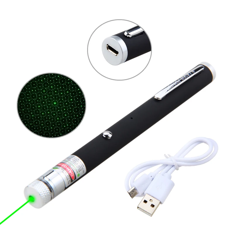 5 mW USB قابلة للشحن 532nm الأخضر/الأحمر قلم ليزر ضوء الصيد البصر بالليزر جهاز الأخضر نقطة شعاع الليزر مؤشر المدمج في البطارية