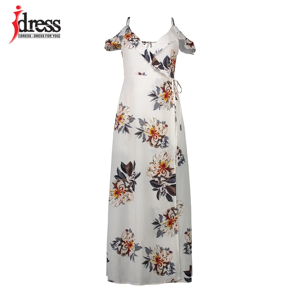 Floral print ruffles chiffon high quality dresses Strap v neck split beach summer dress Sexy backless women dress long (5)