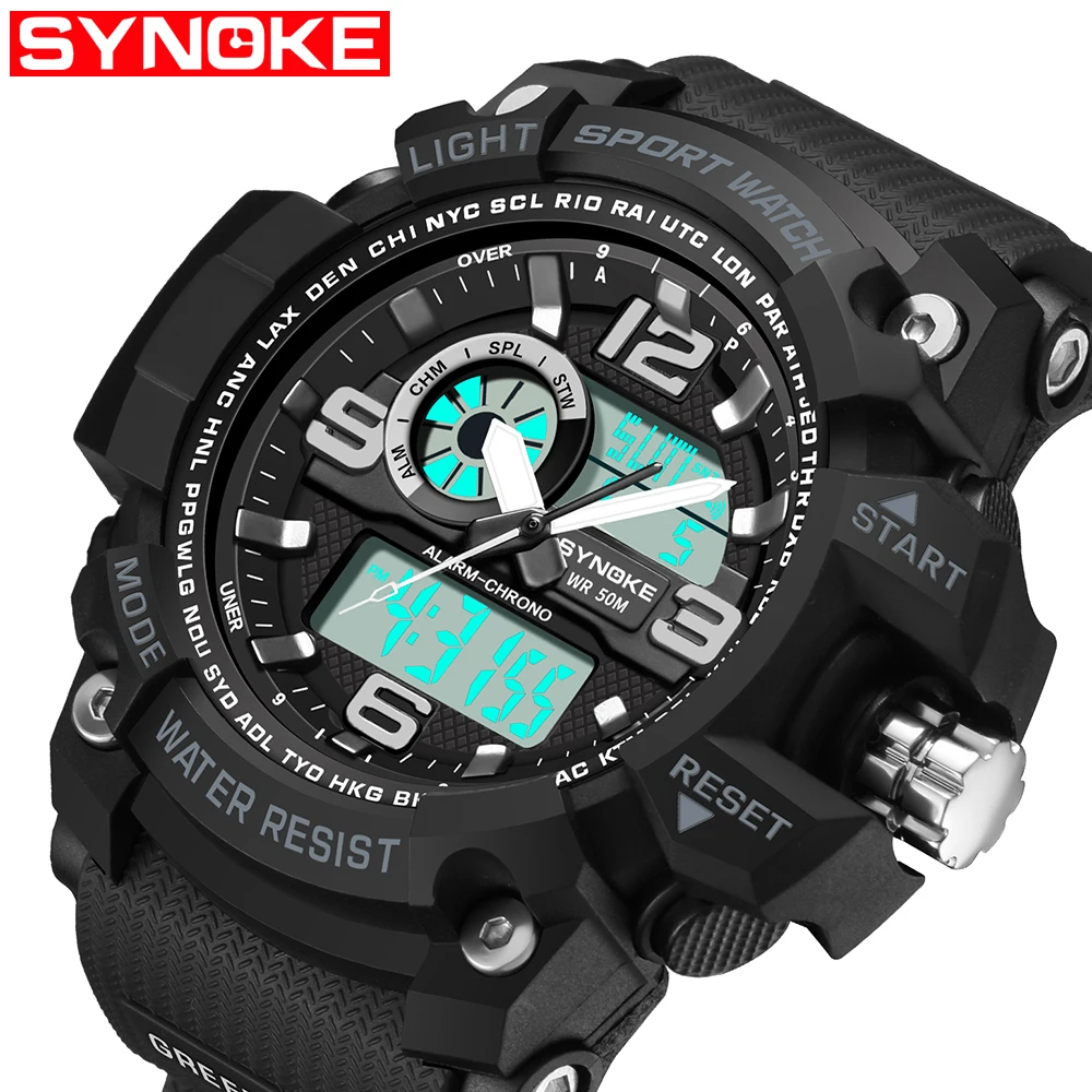 

PANARS Men Sports Watch Multi-Function Dual Display Analog Digital Quartz Watches Military Backlight Waterproof Wrist Watch 9043