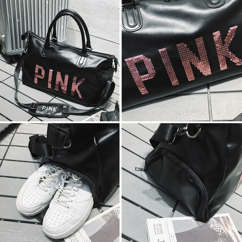 ESHINEDER блестки Спортивная Чемодан Сумки Travel Tote плеча Письмо печати розовый