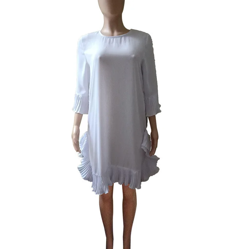 Белое шифоновое платье с воланом, женские уличные повседневные платья с рукавом три четверти, повседневные летние платья с оборками