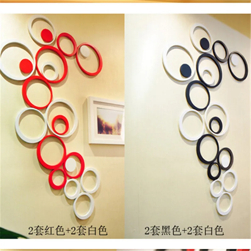 725 5pcs/set Wooden Circle Shape 3D Three dimensional Wall Stickers