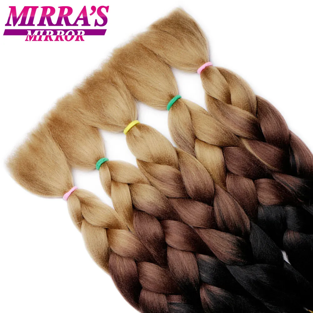 Mirra's Mirror, 24 дюйма, вязанные крючком косички, синтетические волосы, Омбре, косички для наращивания, огромные косички, волосы, три тона, черный, коричневый