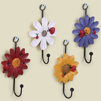 

European Resin Flower Hook Ornaments Creative Clothing Store Door Wall Decoration Coat Hook Key Holder Household Hanger Hooks